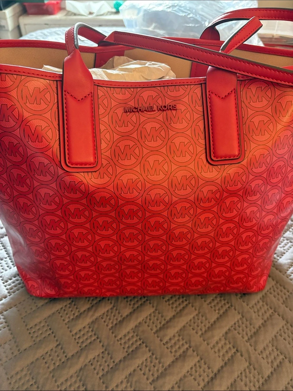 Michael Kors Bright Red MK Logo Tote